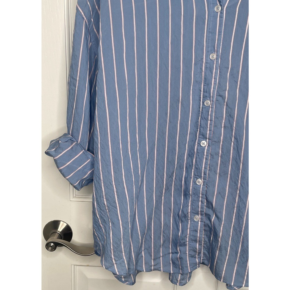 Abercrombie & Fitch Women's Oversized Striped Button-Down Shirt Sz L Preppy - Picture 4 of 10